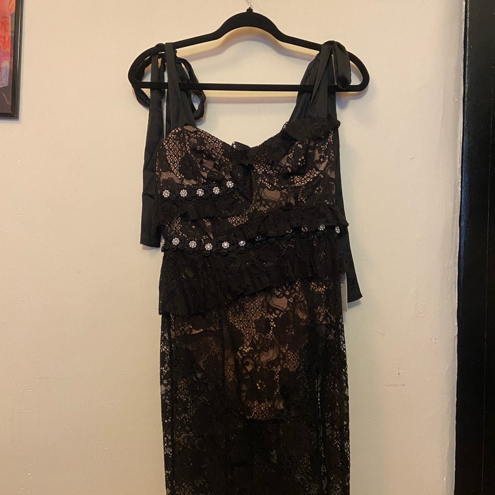 For Love & Lemons Black Slit Lace Dress